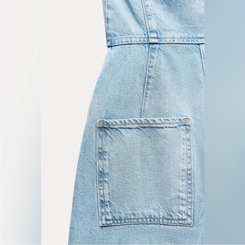 ZARA Light Blue Denim Jumpsuit SIZE: XS - Picture 5 of 15